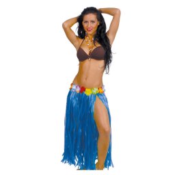 Hawaii szoknya virágokkal, kék, 75 cm