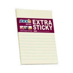 STICK N Öntapadó jegyzettömb, vonalas, 150x101 mm, 90 lap, STICK N "Extra Sticky", pasztellsárga