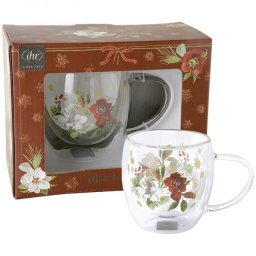 Mikulásvirágos karácsonyi duplafalú üvegcsésze - 250 ml - Poinsettia bouquet
