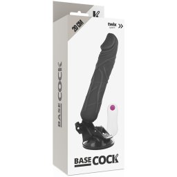 Basecock tapadótalpas vibrátor, vezetékes távirányítóval (fekete bőrszín - 20 cm).