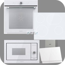 Gorenje Simplicity BOS6737SYW hőlégkeveréses sütő + ECT643SYW üvegkerámia főzőlap + BM235G1SYW grilles mikrohullámú sütő + WHI649EXGW Döntött fali páraelszívó fehér színben