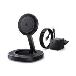 BASEUS ENERFILL FF11 asztali töltő (15W, gyorstöltő, wireless, MagSafe, összehajtható + tápegység) FEKETE Apple iPhone 17, iPhone 17 Pro, iPhone 17 Pro Max