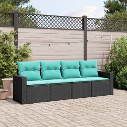 vidaXL 4 részes fekete polyrattan kerti ülőgarnitúra párnával