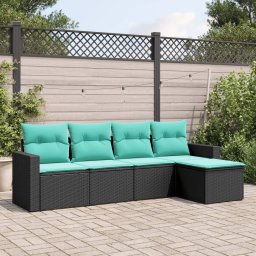 vidaXL 5 részes fekete polyrattan kerti ülőgarnitúra párnával