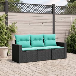 vidaXL 3 részes fekete polyrattan kerti ülőgarnitúra párnával
