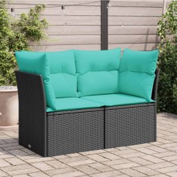 vidaXL 2 személyes fekete polyrattan kerti kanapé párnával