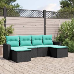 vidaXL 6 részes fekete polyrattan kerti ülőgarnitúra párnával