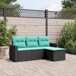 vidaXL 4 részes fekete polyrattan kerti ülőgarnitúra párnával