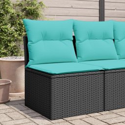 vidaXL fekete polyrattan karfa nélküli kerti kanapé párnával
