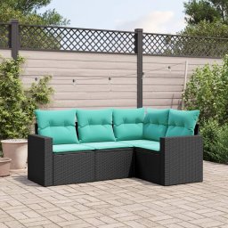vidaXL 4 részes fekete polyrattan kerti ülőgarnitúra párnával
