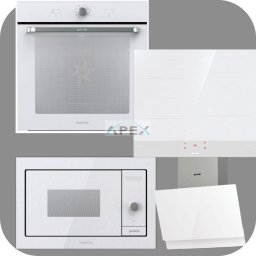 Gorenje Simplicity BOS6737SYW hőlégkeveréses sütő + GI6421SYW indukciós főzőlap + BM235G1SYW grilles mikrohullámú sütő + WHI649EXGW Döntött fali páraelszívó fehér színben