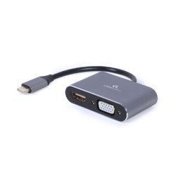 USB-C / HDMI+VGA D-sub adapter kábel 0.15m szürke Gembird (A-USB3C-HDMIVGA-01)