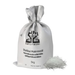 Fiber szál, beton erősítő szál. 5 kg/zsák. Statikai makrószál (42-45 mm) - adalék betonozáshoz acélháló helyett