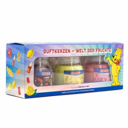 csomagolás - Haribo Citromos gyümölcsök/Cseresznyés kóla/Epres boldogság gyertya szett 3 x 85 g