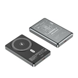 AWEI PA-31 vésztöltő Type-C aljzat (10000mAh, 15W, wireless, MagSafe, PD gyorstöltő 3.0) SÖTÉTSZÜRKE
