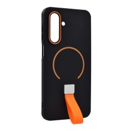 Szilikon telefonvédő (mikrofiber plüss belső, kameravédő, ujjra húzható pánt, MagSafe) FEKETE Samsung Galaxy A17 5G (SM-A176), Galaxy A17 4G (SM-A175)