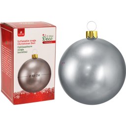 Nagyméretű 45 cm-es Felfújható óriás karácsonyfadísz gömb, kültéri-beltéri, ezüst