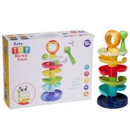 Baby Toy Marble Track Golyópálya 5 szintes, 3 golyóval, 44 cm - Oroszlán/Panda