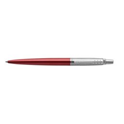 PARKER Golyóstoll, 0,7 mm, ezüst színű klip, Kensigton piros tolltest, PARKER "Royal Jotter", kék