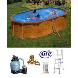 Gre famintás 500x300x120cm ovális medence 0,3mm fólia homokszűrővel, létrával, kiegészítőkkel KIT500W