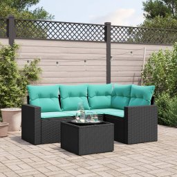 vidaXL 5 részes fekete polyrattan kerti ülőgarnitúra párnával