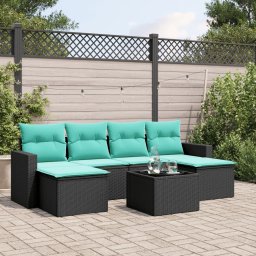 vidaXL 7 részes fekete polyrattan kerti ülőgarnitúra párnákkal