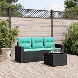 vidaXL 4 részes fekete polyrattan kerti ülőgarnitúra párnával