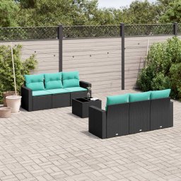 vidaXL 7 részes fekete polyrattan kerti ülőgarnitúra párnákkal