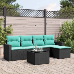 vidaXL 6 részes fekete polyrattan kerti ülőgarnitúra párnával