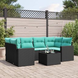 vidaXL 7 részes fekete polyrattan kerti ülőgarnitúra párnákkal
