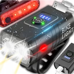 Extra Erős fényű 2 db LED-es vízálló kerékpár első és hátsó lámpa, USB-s, S102-1