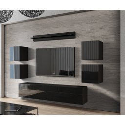 Prince Concept 41 nappali bútor szett magasfényű fekete (256CM)