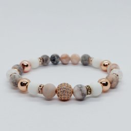Matt fehér jade-matt zebra jáspis-rose gold hematit