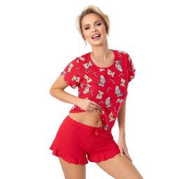 Bear short női karácsonyi pizsama, piros