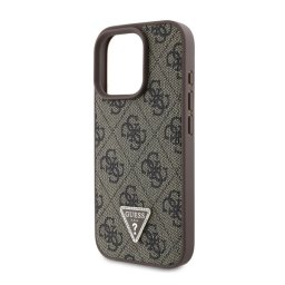 GUESS PU 4G STRASS TRIANGLE METAL LOGO műanyag telefonvédő (ütésállóság, bőr hatású hátlap) BARNA Apple iPhone 17 Pro Max