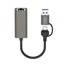 XO adapter kábel 2in1 (Ethernet aljzat - Type-C/USB, RJ45, 100MB/s, LAN, 10cm) SÖTÉTSZÜRKE