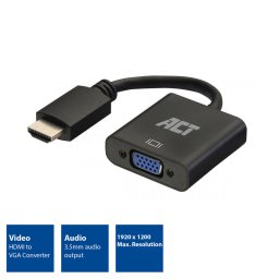 HDMI / VGA D-sub + 3.5mm jack audio adapter kábel 0.23m fekete ACT (AC7535)