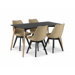 Étkező garnitúra 1 + 4, fekete ADRIA asztal 120x80 cm + bézs BALI MARK szék fekete lábakkal