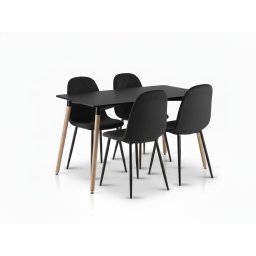 Étkező garnitúra 1 + 4, fekete ADRIA asztal 120x80 cm + fekete ASTI bársonyszék fekete lábakkal