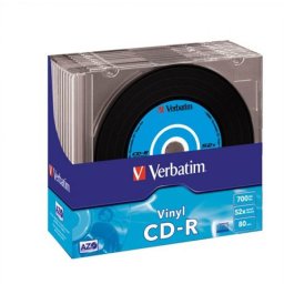 CD-R lemez, bakelit lemez-szerű felület, AZO, 700MB, 52x, vékony tok, VERBATIM \Vinyl\ [10 db]