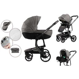 Mama Kiddies Icon 3az1-ben multifunkciós babakocsi kiegészítőkkel szürke színben + Ajándék
