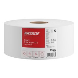 Toalettpapír 2 rétegű közületi átmérő: 24 cm 1740 lap/200 méter/tekercs 6 csomag/karton Katrin Jumbo_93632 fehér