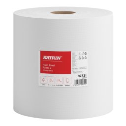 Kéztörlő 2 rétegű belsőmagos átmérő: 20 cm 600 lap/150 méter/tekercs 6 tekercs/csomag Katrin_97531 fehér