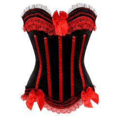 Szexi szatén fűző felső csipke masnival díszített, Clubwear Showgirl, Body Shaper Nagy méretben is.