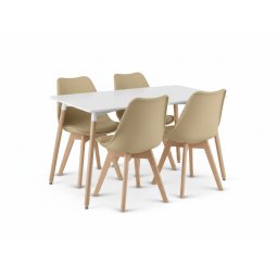 Étkezőgarnitúra 1 + 4, fehér ADRIA asztal 120x80 cm + bézs BALI MARK szék bükk lábakkal