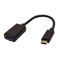 USB reduktor (3.0), USB C férfi - USB A női, 0,15m, kerek, fekete, műanyag zacskó, OTG kábel, OTG kábel