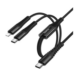 HOCO X123 töltőkábel 2in1 (Type-C - Type-C/lightning, 5V/3A, 100cm, cipőfűző) FEKETE