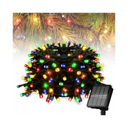 100 LED-es napelemes kerti fényfüzér, RGB színes, 10 m, 8 világítási móddal