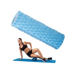 Hát és lábmasszírozó henger, crossfit + jóga fit masszírozó henger, 30 x 10 cm, kék