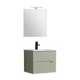 Trent Fürdőszobabútor 60 cm kerámia mosdóval (2 fiókos) tükörrel 60x80 cm olivazöld